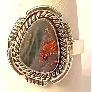Australian Opal Sterling Ring s8.5 Unisex (1568)